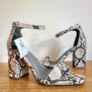 Worthington Women's Python Snakeskin Block Heel Sandals - Black Cream White